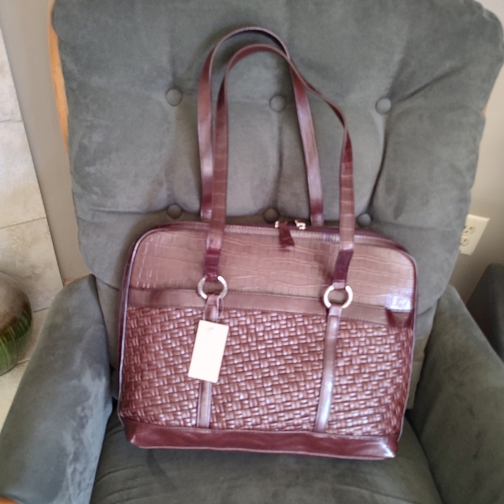 Coldwater Creek Brown Faux Leather Computer Laptop Briefcase Bag NWT! - Picture 2 of 16